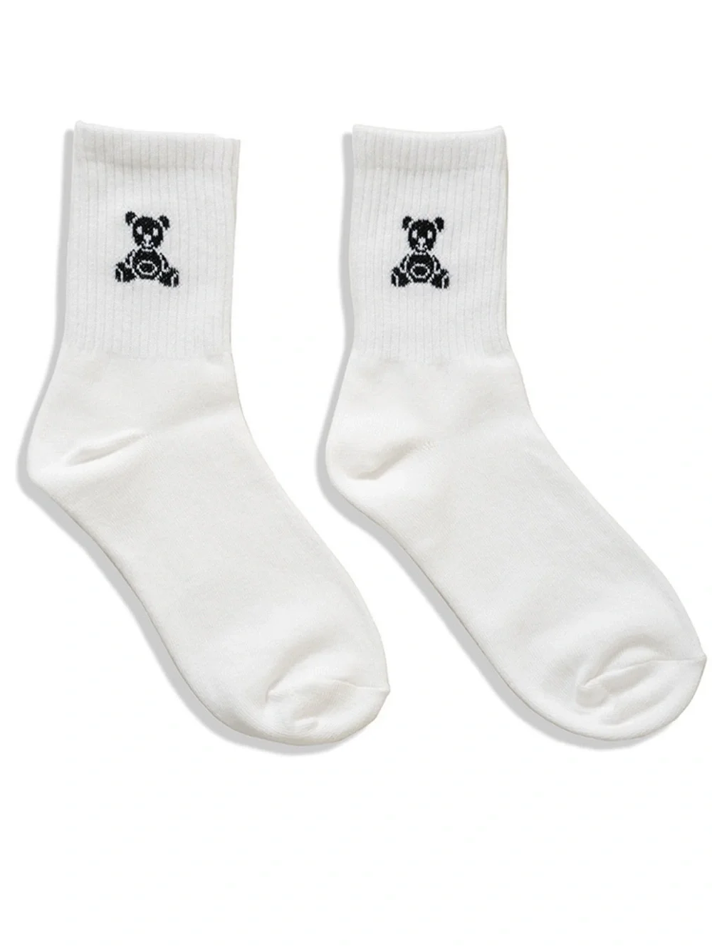 NWT Zenana White & Black Teddy Bear Crew Socks Minimal Cozy Aesthetic One Size